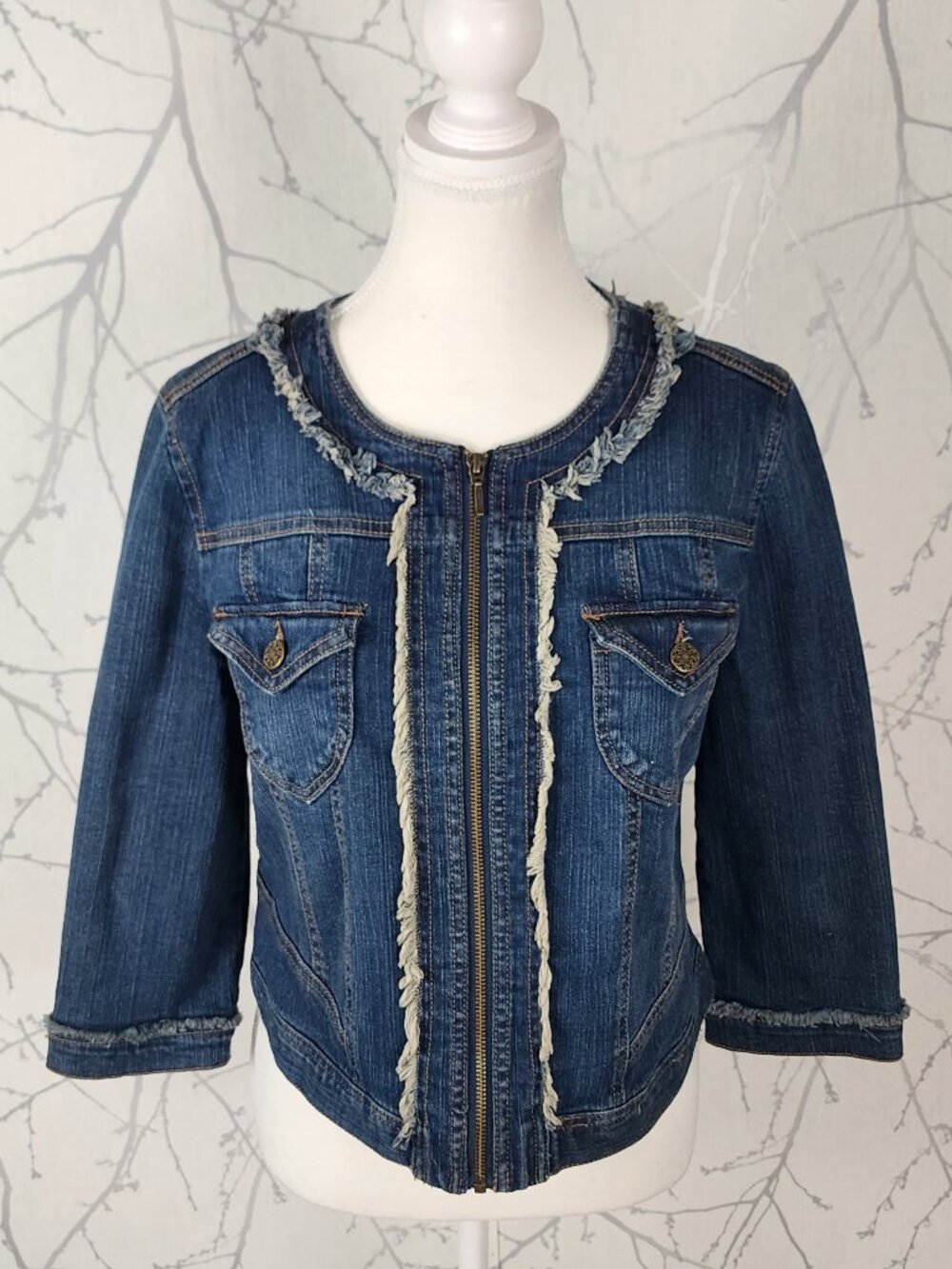 Style & Co Dark Wash Stretch Denim Full Zip Boxy Fit Jacket